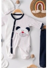 Puanlı Ayıcık Nakışlı Tulumlu % 100 Pamuk Erkek Bebek 5li Set