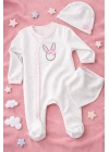 Sevimli Tavşan Desenli Kız Bebek 4’lü Tulum Seti