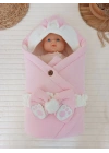 Yenidoğan 4 Kat Müslin Kumaş Kulaklı Patili Fiyonk Bebek Battaniyesi Kundak Pembe
