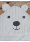 Yenidoğan Beyaz Wool Yün Kumaş Ayıcık Kulaklı Kundak Bebek Battaniyesi Beyaz