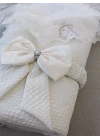 Yenidoğan Erguvan Kenar Fistolu Kundak Bebek Battaniyesi Ekru