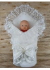 Yenidoğan İpek Venüs Taç Nakışlı Delüks Kundak Bebek Battaniyesi Ekru