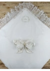Yenidoğan İpek Venüs Taç Nakışlı Delüks Kundak Bebek Battaniyesi Ekru