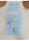 Yenidoğan Kulaklı Şapkalı Açılır Kucaklı Cırt Kapamalı Ayaklı Bebek Battaniyesi Kundak Mavi