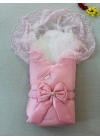 Yenidoğan Kumru İnci Fiyonk Kristal Parlak Duvaklı Kundak Bebek Battaniyesi Pembe