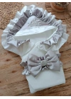 Yenidoğan Mehtap Lüks Kelebek Taç Nakışlı Bebek Battaniyesi Kundak Gri