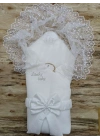 Yenidoğan Sahra Taç Lucky Baby Nakışlı Kumru Kundak Bebek Battaniyesi Ekru