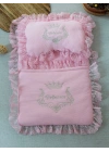 Yenidoğan Sahra Taç Nakışlı Trilüks 2li Alt Açma Seti Pembe