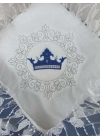 Yenidoğan Saray Kadife Taç Nakışlı İnci Fiyonklu Dantel Duvak Trilüks Kundak Bebek Battaniye Lacivert