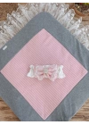 Yenidoğan Teri Cotton Taç Nakışlı Prizma Taş Kundak Bebek Battaniyesi Pembe