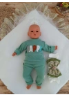 Yenidoğan Teri Cotton Taç Nakışlı Prizma Taş Kundak Bebek Battaniyesi Yeşil