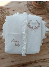 Yenidoğan Ultralüks Fermuarlı Ve Cepli Lucky Baby Nakışlı Bebek Battaniyesi Kundak Ekru