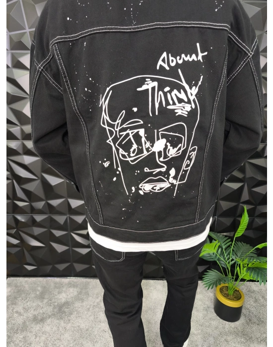 About Think Baskılı Kot Ceket