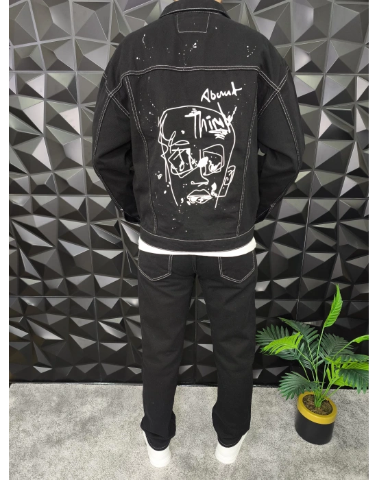 About Think Baskılı Kot Ceket