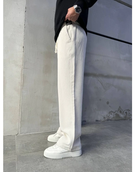 Baggy Kalıp Kadife Pantolon Ekru