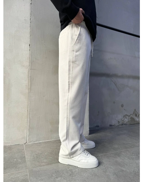Baggy Kalıp Kadife Pantolon Ekru