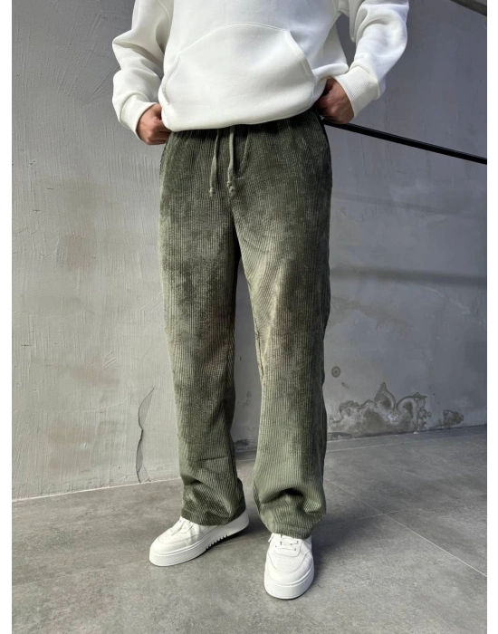 Baggy Kalıp Kadife Pantolon Haki