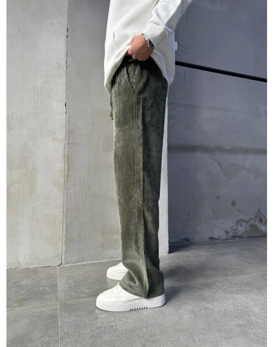 Baggy Kalıp Kadife Pantolon Haki