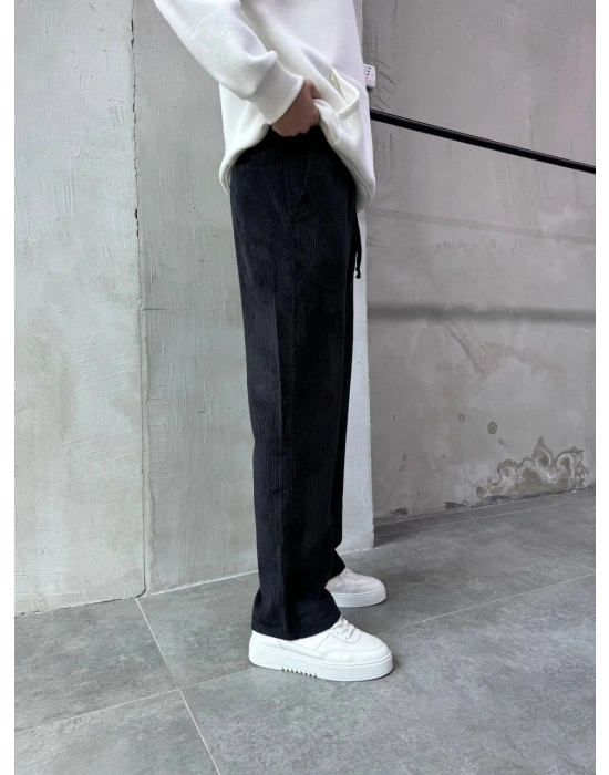 Baggy Kalıp Kadife Pantolon Siyah