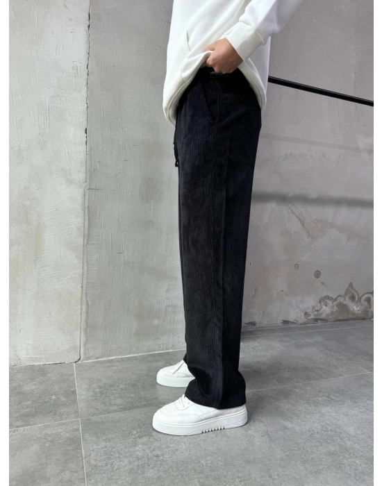 Baggy Kalıp Kadife Pantolon Siyah