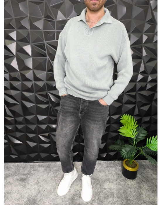 Basic Polo Yaka Triko Gri