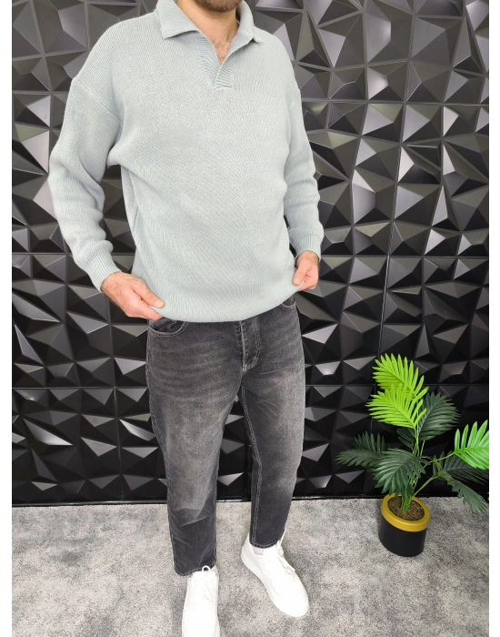 Basic Polo Yaka Triko Gri