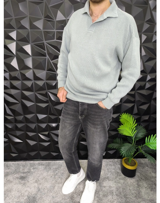 Basic Polo Yaka Triko Gri