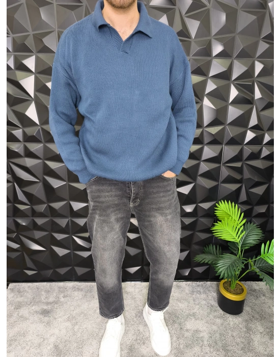 Basic Polo Yaka Triko İndigo