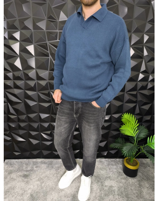 Basic Polo Yaka Triko İndigo