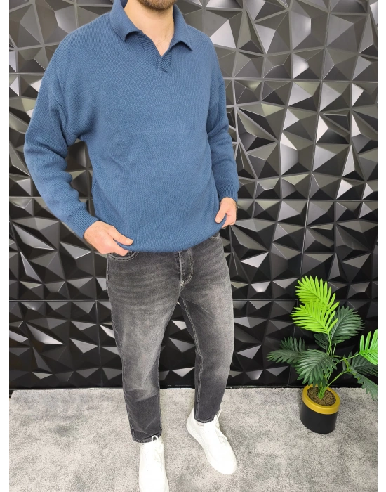 Basic Polo Yaka Triko İndigo
