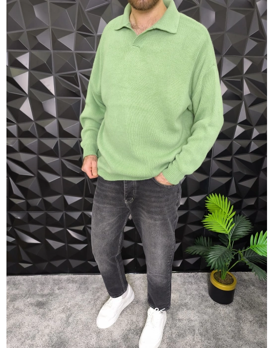 Basic Polo Yaka Triko Mint Yeşil