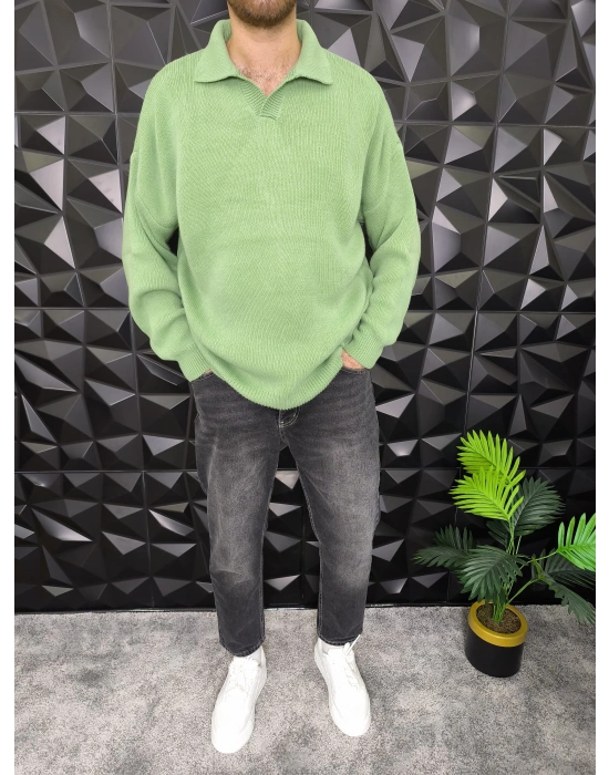 Basic Polo Yaka Triko Mint Yeşil