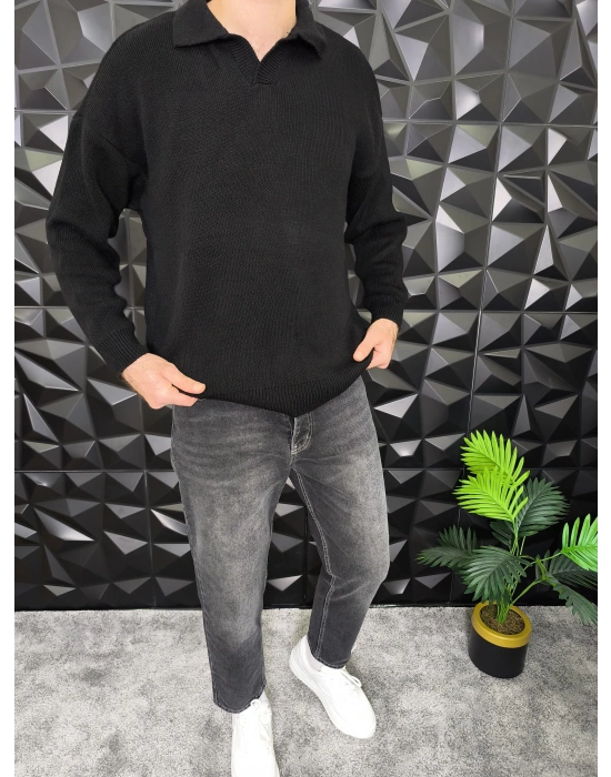 Basic Polo Yaka Triko Siyah