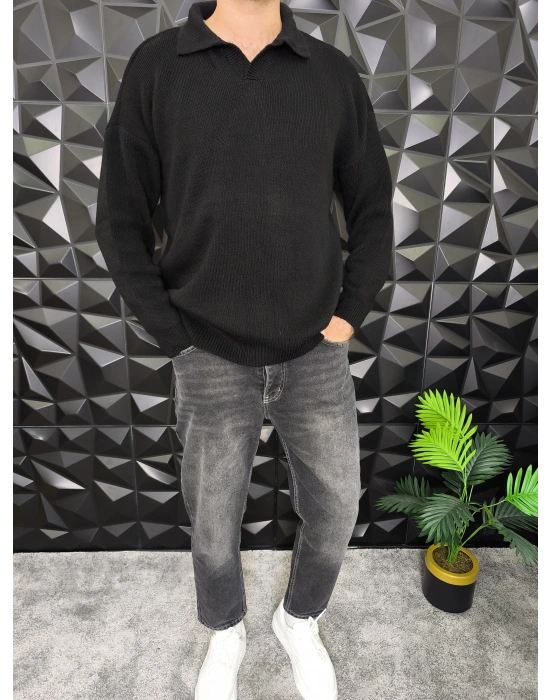 Basic Polo Yaka Triko Siyah