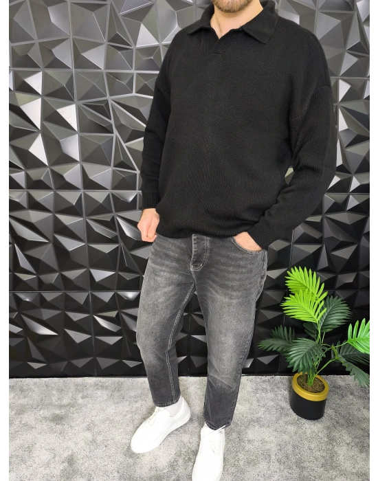 Basic Polo Yaka Triko Siyah