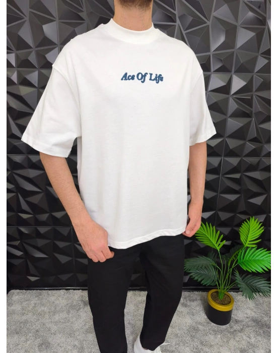 Beyaz Ace Of Life süzene Nakışlı Oversize T-Shirt