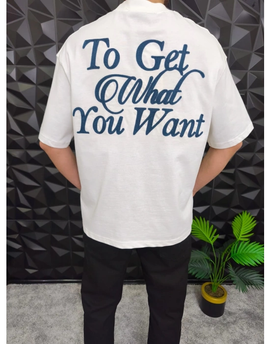 Beyaz Ace Of Life süzene Nakışlı Oversize T-Shirt