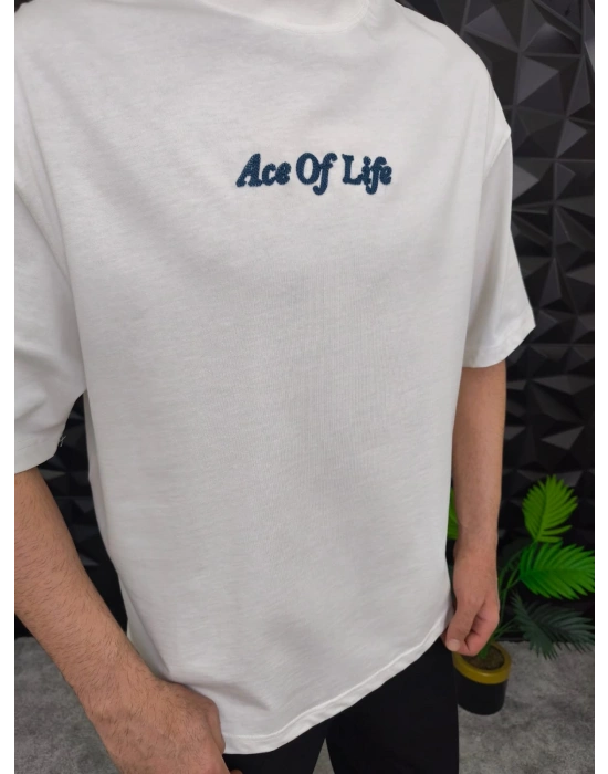 Beyaz Ace Of Life süzene Nakışlı Oversize T-Shirt