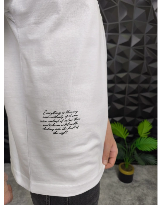 Beyaz Dont Stop Kabartmalı baskı Oversize T-Shirt