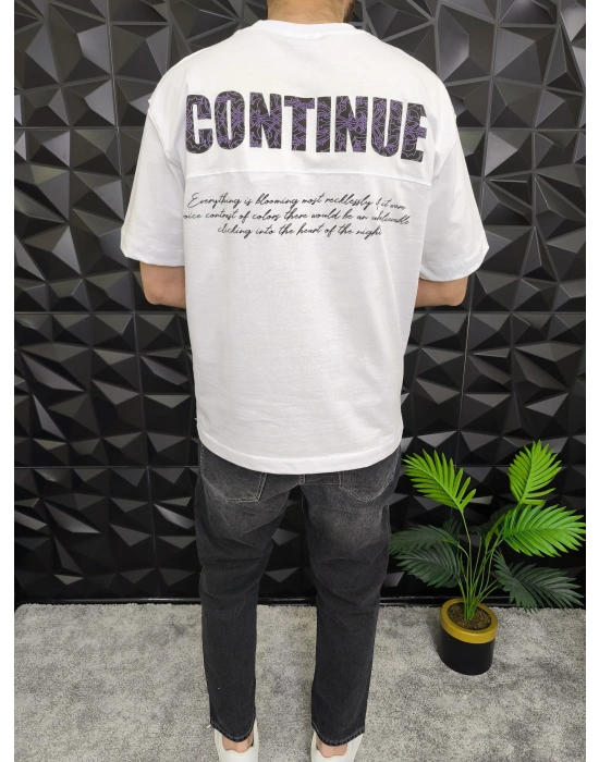 Beyaz Dont Stop Kabartmalı baskı Oversize T-Shirt