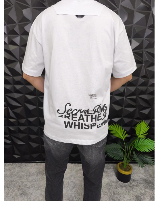 Beyaz Losting Memory Nakışlı Oversize T-shirt