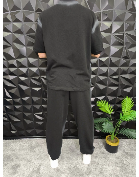 Bol Kalıp Yüksek Gramajlı Efektli Baskılı Eşofman Takım Siyah