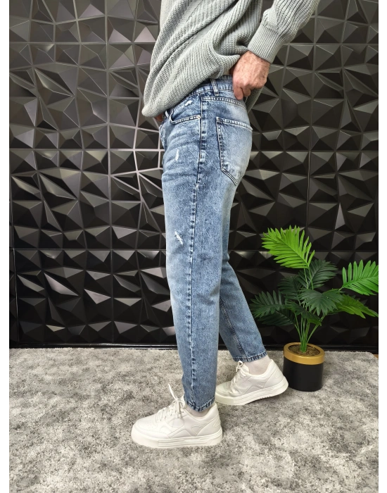 Çizik Detaylı Mavi Boyfriend Jean