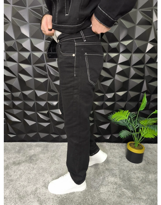 Dikiş Detaylı Siyah Basic Baggy Jean
