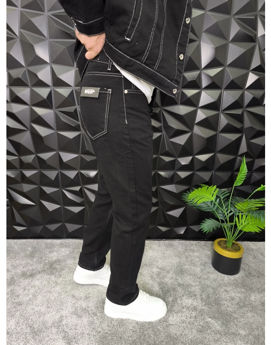 Dikiş Detaylı Siyah Basic Baggy Jean