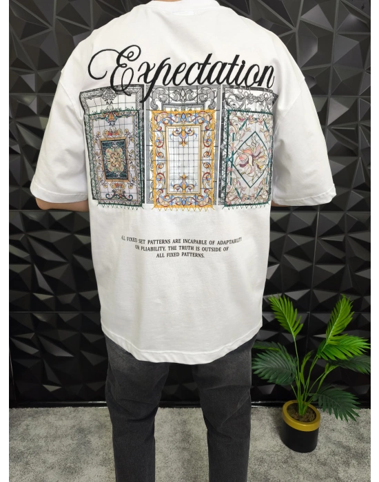 Expectation Nakışlı Patchli Oversize T-Shirt Beyaz