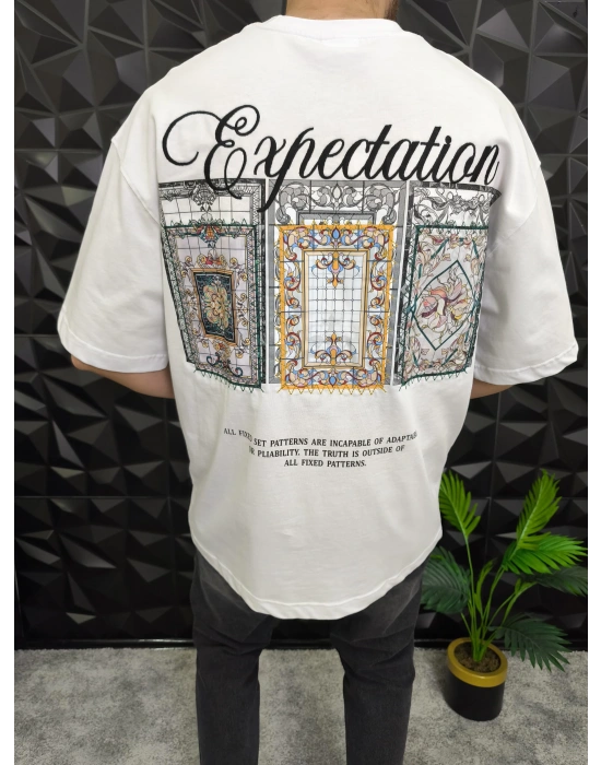Expectation Nakışlı Patchli Oversize T-Shirt Beyaz