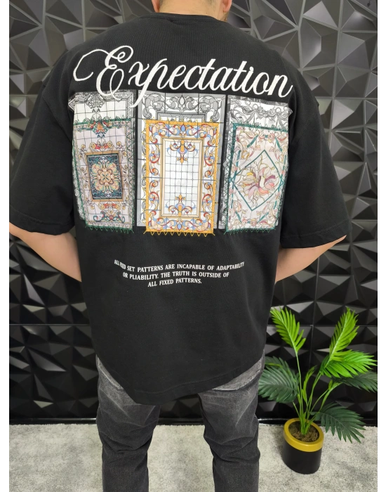 Expectation Nakışlı Patchli Oversize T-Shirt Siyah