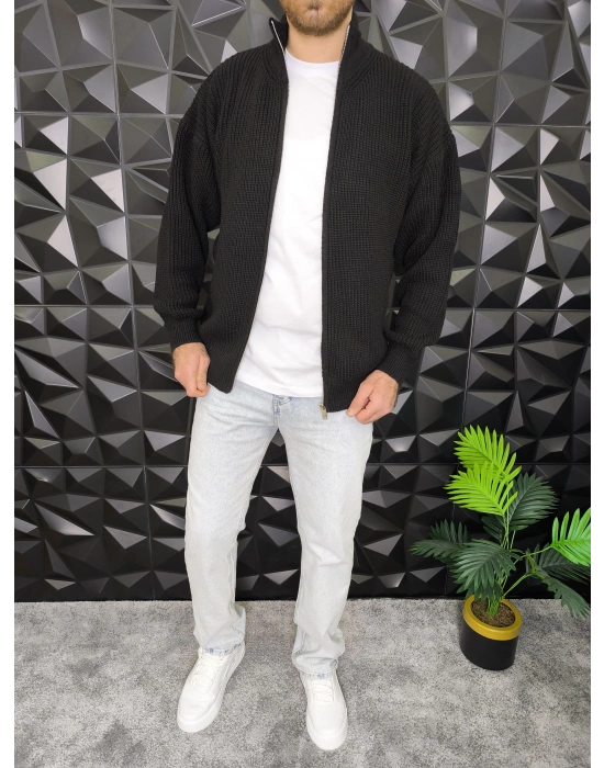 Fermuarlı Örme Hırka Siyah