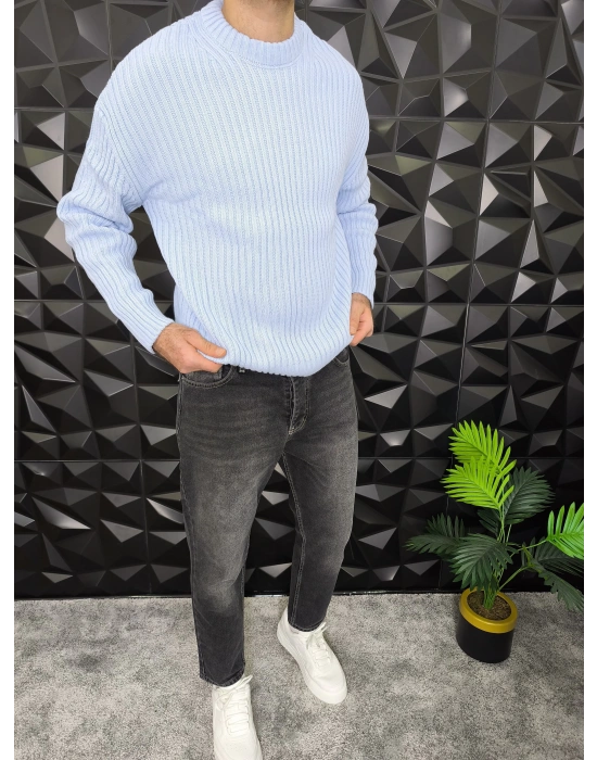 Fitilli Örme Kazak Bebe Mavi